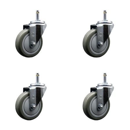 Service Caster 4'' Gray Polyurethane Wheel Swivel 7/16'' Grip Ring Stem Caster Set, 4PK SCC-GR20S414-PPUB-716138-4